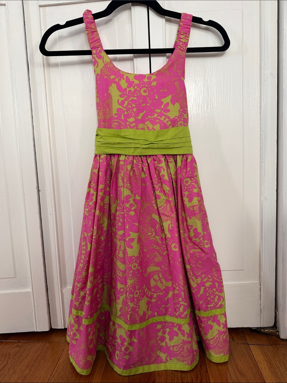 Pink and Lime Floral Fit-and-Flare Dress
